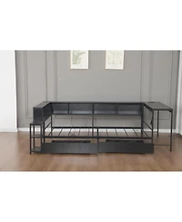 Streamdale Corner Bed Frame Full Size with Bookcase, Led, Charging Station, Black