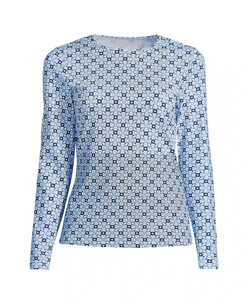 Lands' End Women's Long Torso SunShade Upf 50 Sleeve Rash Guard Swim Tee