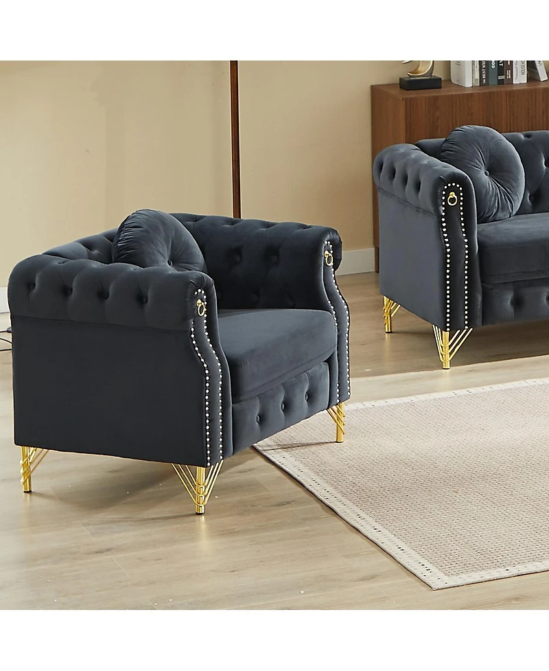 Streamdale Furniture Streamdale Velvet Chesterfield sofa with copper stud detailing & tufted buttons