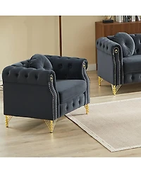 Streamdale Furniture Streamdale Velvet Chesterfield sofa with copper stud detailing & tufted buttons