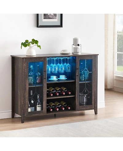 gaomon Wine Bar Cabinet with Led Light and Detachable Rack Wine Cabinet with Mesh Door Liquor Cabinet with Glass Holder Coffee Bar for Liquor