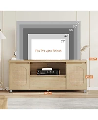 gaomon Rattan Tv Stand for 65 Inch Tv, Entertainment Center with Storage Drawer and Open Shelf, Wood