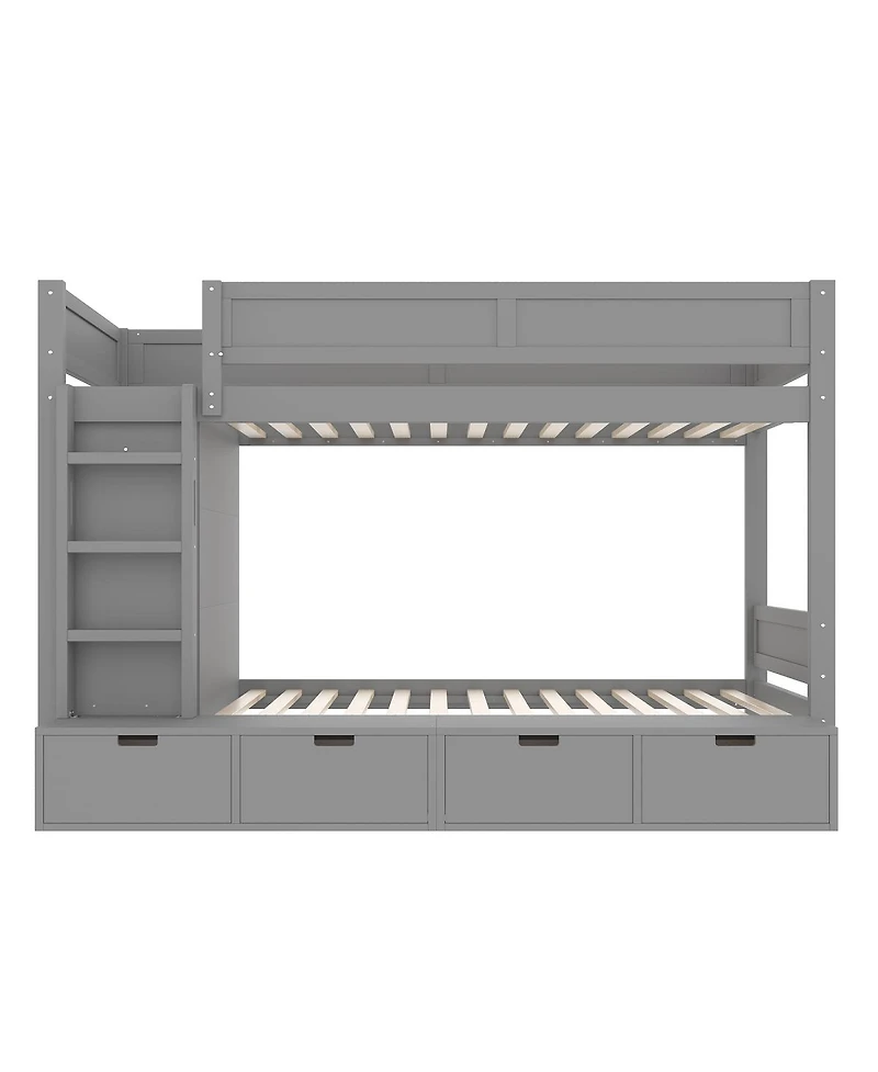 Streamdale Furniture Twin over Twin Bunk Bed w/ 4 Drawers, Wardrobe, No Box Spring Needed