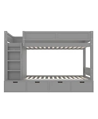 Streamdale Furniture Twin over Twin Bunk Bed w/ 4 Drawers, Wardrobe, No Box Spring Needed