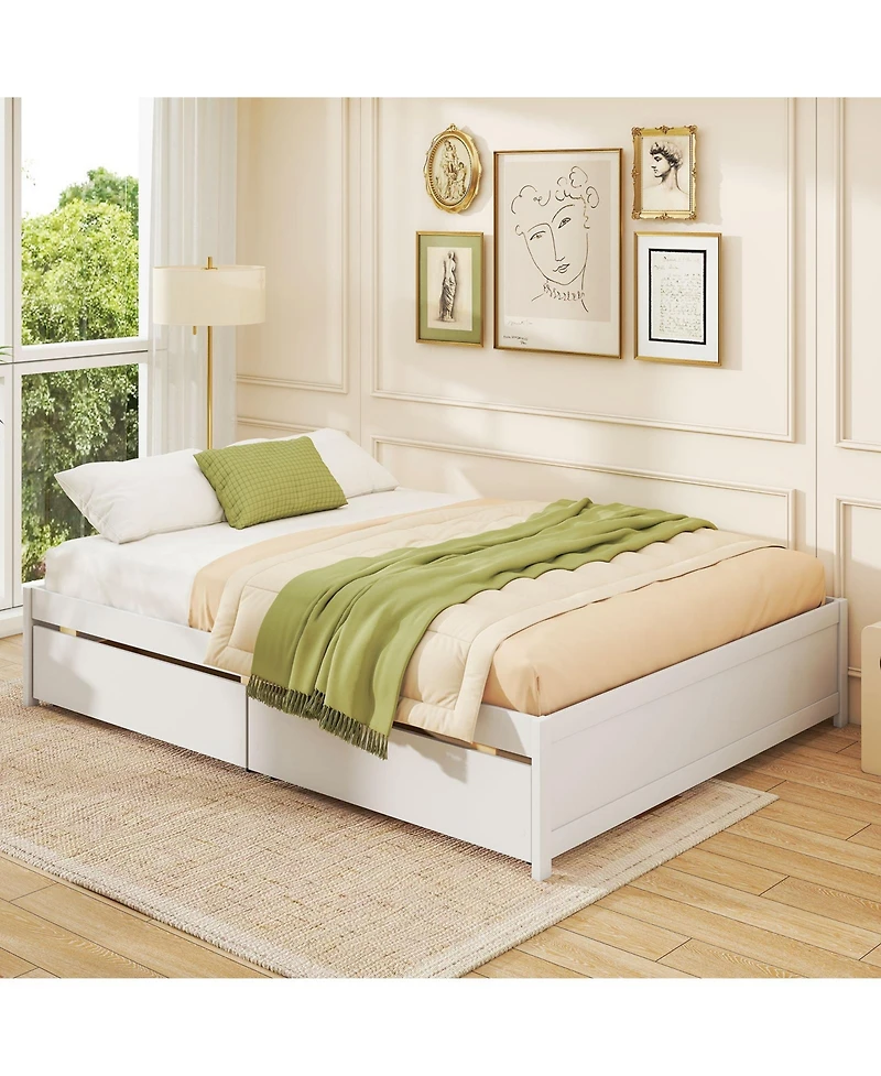 Sugift Queen Size Bed Frame with 2 Rolling Storage Drawers