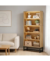 Rainsken Tall Bookcase, 5-Tier Bookshelf with App-Controlled Led Lighting, Closed Back Design and Adjustable Feet for Home Office, Living Room