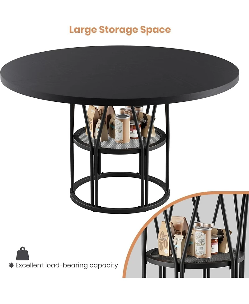 gaomon 47" Round Dining Table with Storage, Sturdy Metal Frame Circle Dinner for Small Space, Apartment, Living Room