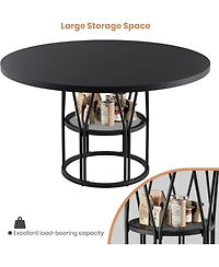 gaomon 47" Round Dining Table with Storage, Sturdy Metal Frame Circle Dinner for Small Space, Apartment, Living Room