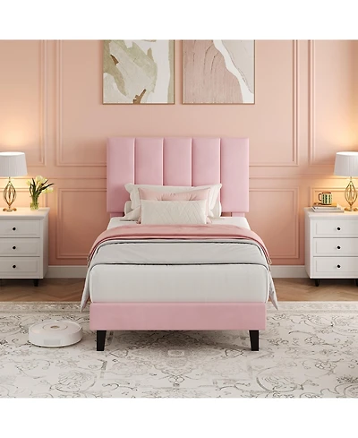 gaomon Velvet Platform Bed Frame with Adjustable Vertical Channel Tufted Headboard