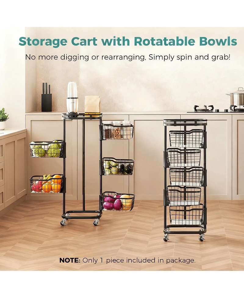 Yigii 5-Tier Rotating Storage Cart for Kitchen & Pantry