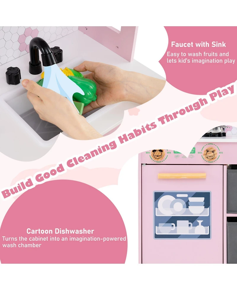 Slickblue Children Toy Kitchen Playset with Dual Stoves and Rotary Knobs