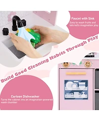 Slickblue Children Toy Kitchen Playset with Dual Stoves and Rotary Knobs