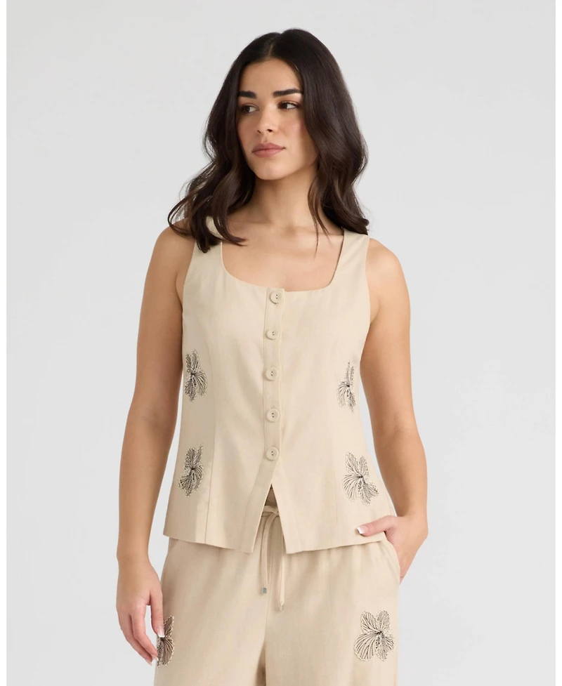 Nvlt Women's Button Front Embroidered Vest