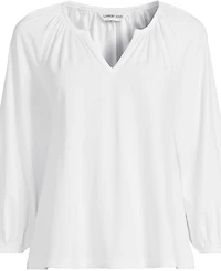 Lands' End Women's Lightweight Jersey 3/4 Sleeve Notch Neck Gather Blouse