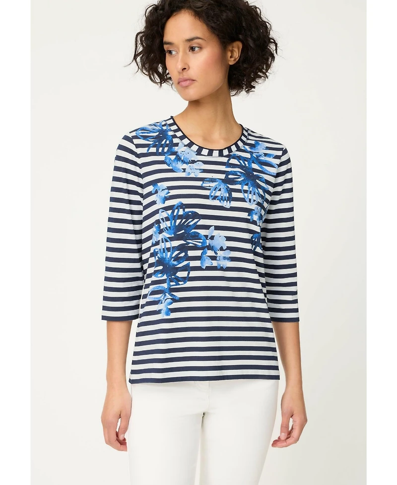 Olsen Women's Stripe & Floral Print T-Shirt