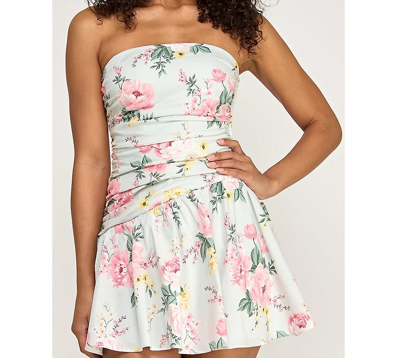 Alex & Sophia Women's Strapless Printed Poplin Dress