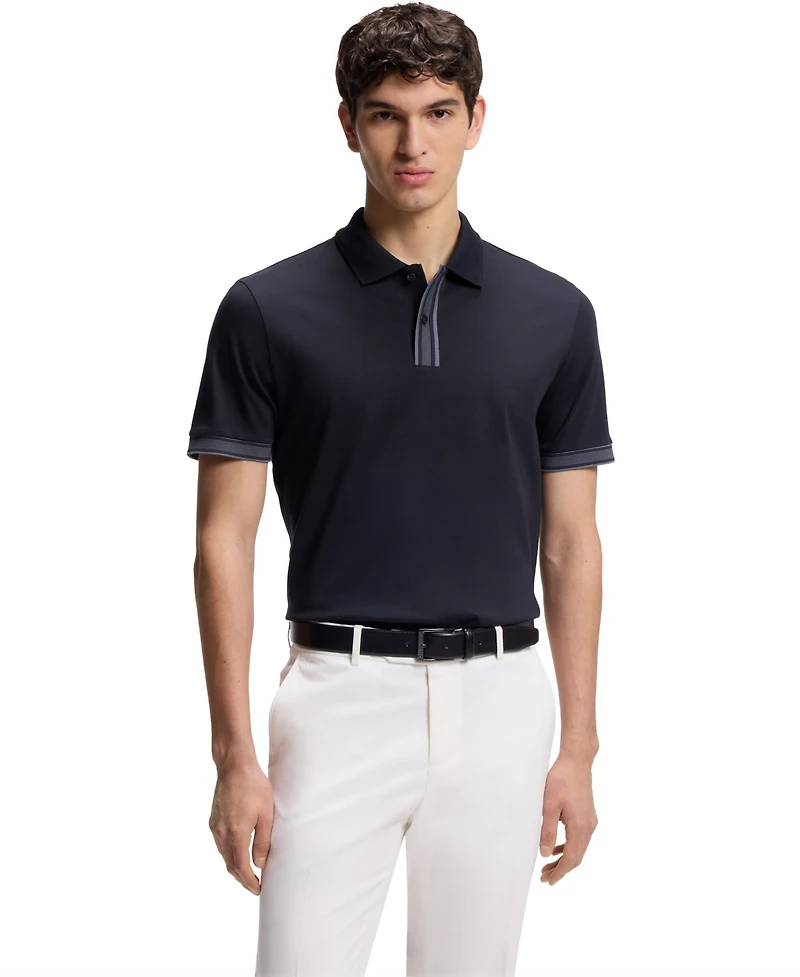 Boss by Hugo Men's Mercerised-Cotton Striped Trim Polo Shirt