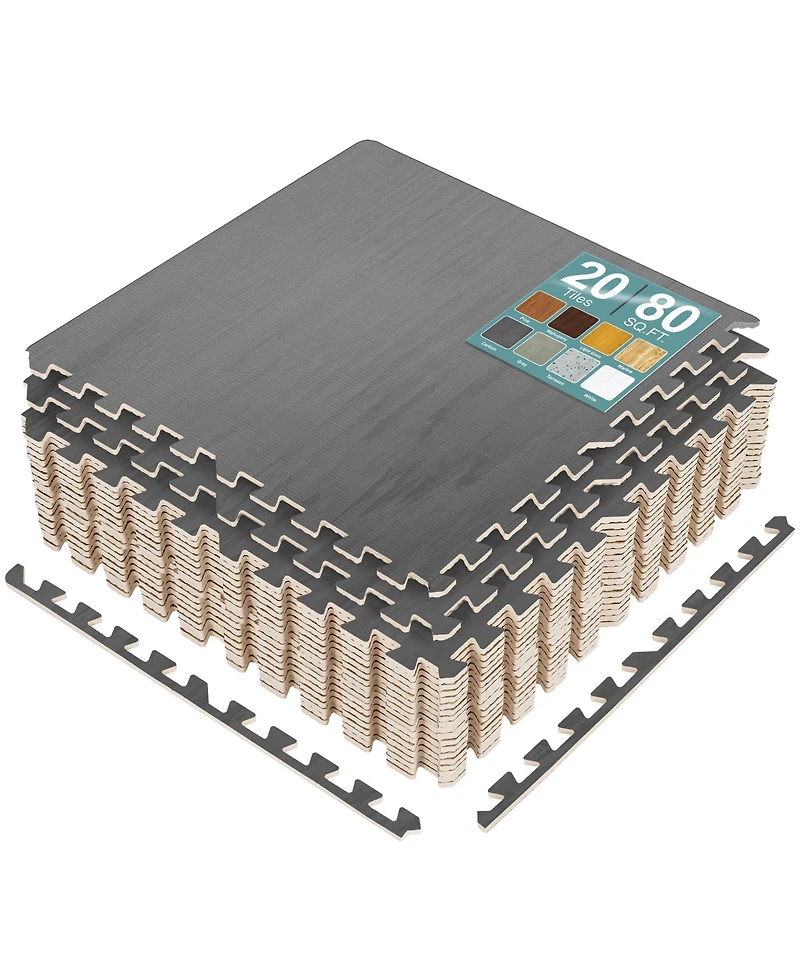 Sorbus 20 Tiles 80 Sq ft Wood Grain Interlocking Floor Foam Tile Mats - for Home, Playroom, Basement, Trade Show