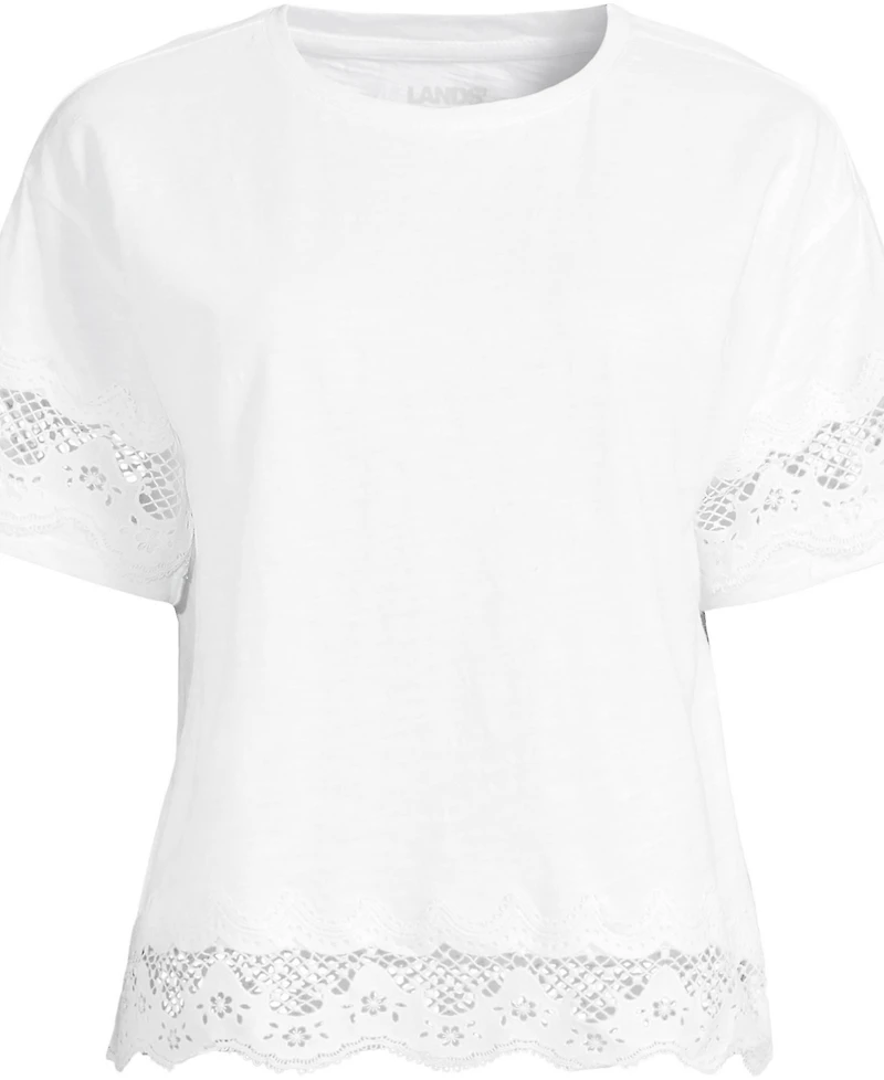 Lands' End Petite Short Sleeve Slub Jersey Cutwork T-Shirt