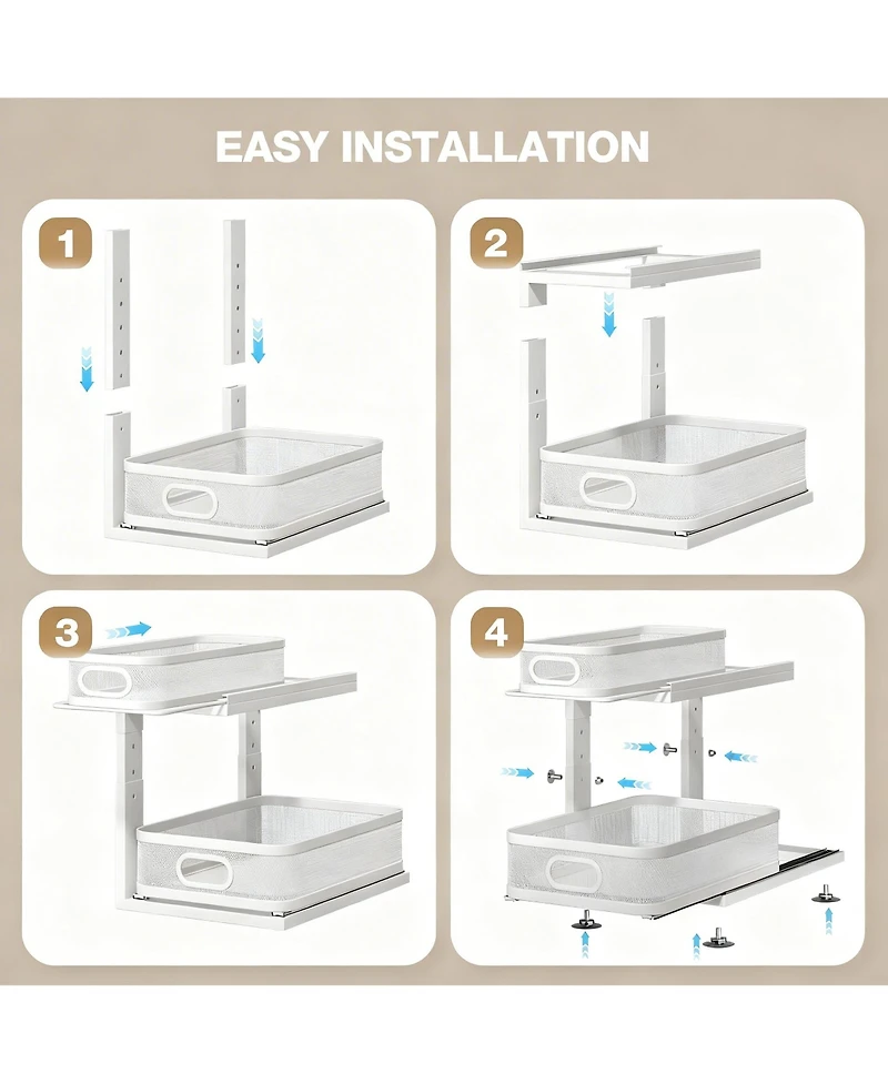 Yigii 2-Tier Under Cabinet Organizer with Ball-Bearing Slides for Easy Access & Adjustable Height