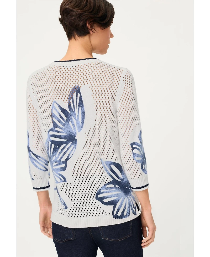 Olsen Women's Floral Ajour Knit Sweater