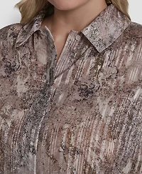 Dkny Plus Collared Neck Long-Sleeve Top