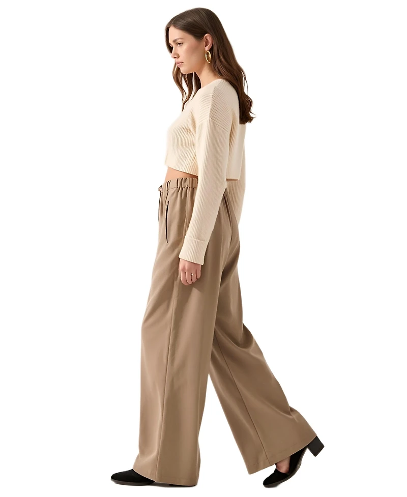 Modenaire Women's High-Rise Wide-Leg Drawstring Pants