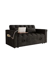 Streamdale Furniture 65-inch 3-in-1 foldable sofa bed with table, storage armrests, velvet finish