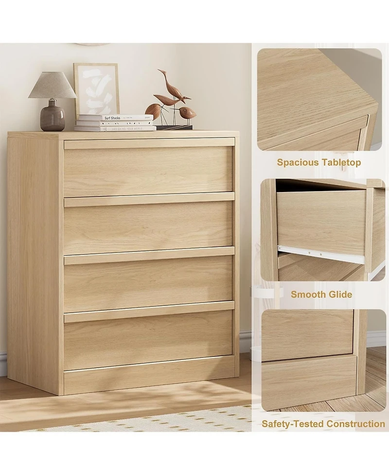 gaomon 4-Drawer Dresser for Bedroom, Natural Oak Wooden Nightstand Chest with Large Storage, Beige