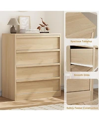 gaomon 4-Drawer Dresser for Bedroom, Natural Oak Wooden Nightstand Chest with Large Storage, Beige