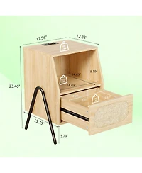 Yigii Rattan Nightstand with Charging Station and Storage