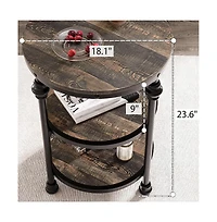 gaomon Round End Table, Small Side Table with 3 Shelves for Living Room, Bedroom, Night Stand Accent Coffee Table with Steel Frame