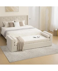 Streamdale Modern Chenille Chaise Lounge Couch with Armrests and Bolster Pillows - Beige