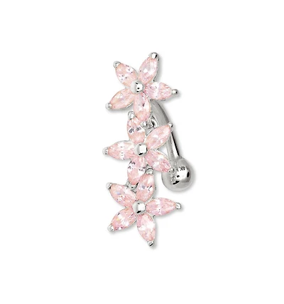 Curata Jewelry Solid 14k Gold Pink Marquise Cubic Zirconia Flower Top Mount Belly Button Ring Dangle Body Piercing