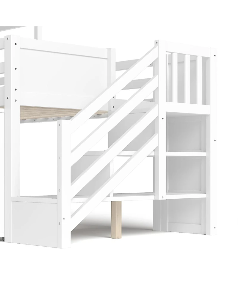 Streamdale Twin Loft Bed with Storage, Desk, Slide & Stairs, White