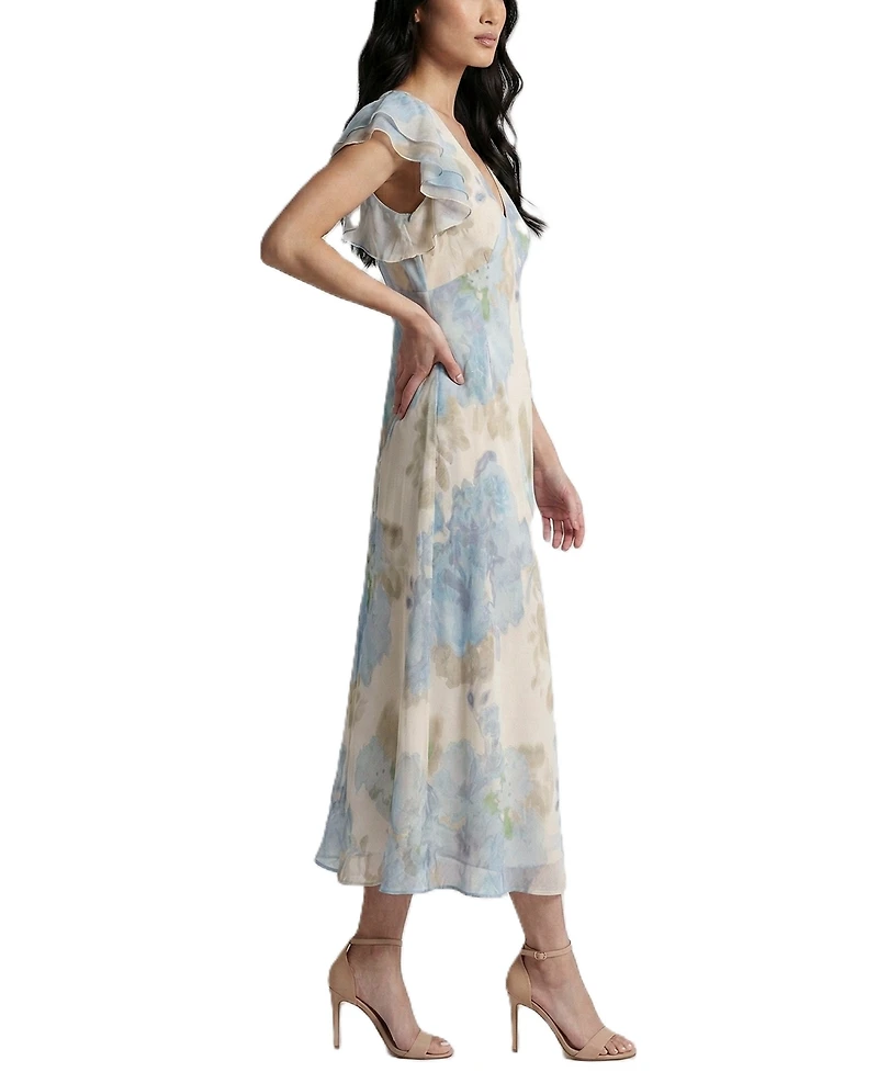 Taylor Women's Ruffle-Sleeve Floral V-Neck Dress