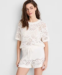 State of Day Women's Drawstring-Waist Crochet Shorts, Macy's Exclusive