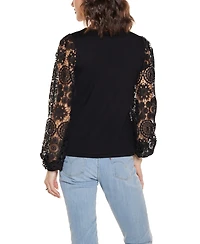 Belldini Women's Crochet Lace Blouson Sleeve Sweater