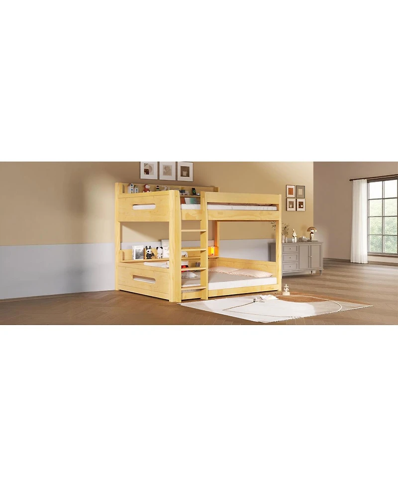 Streamdale Furniture Queen over Queen Bunk Bed with Storage Shelves and Usb Ports