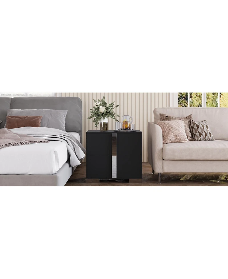 Streamdale Furniture Modern End Table with Drawers and Metal Foot