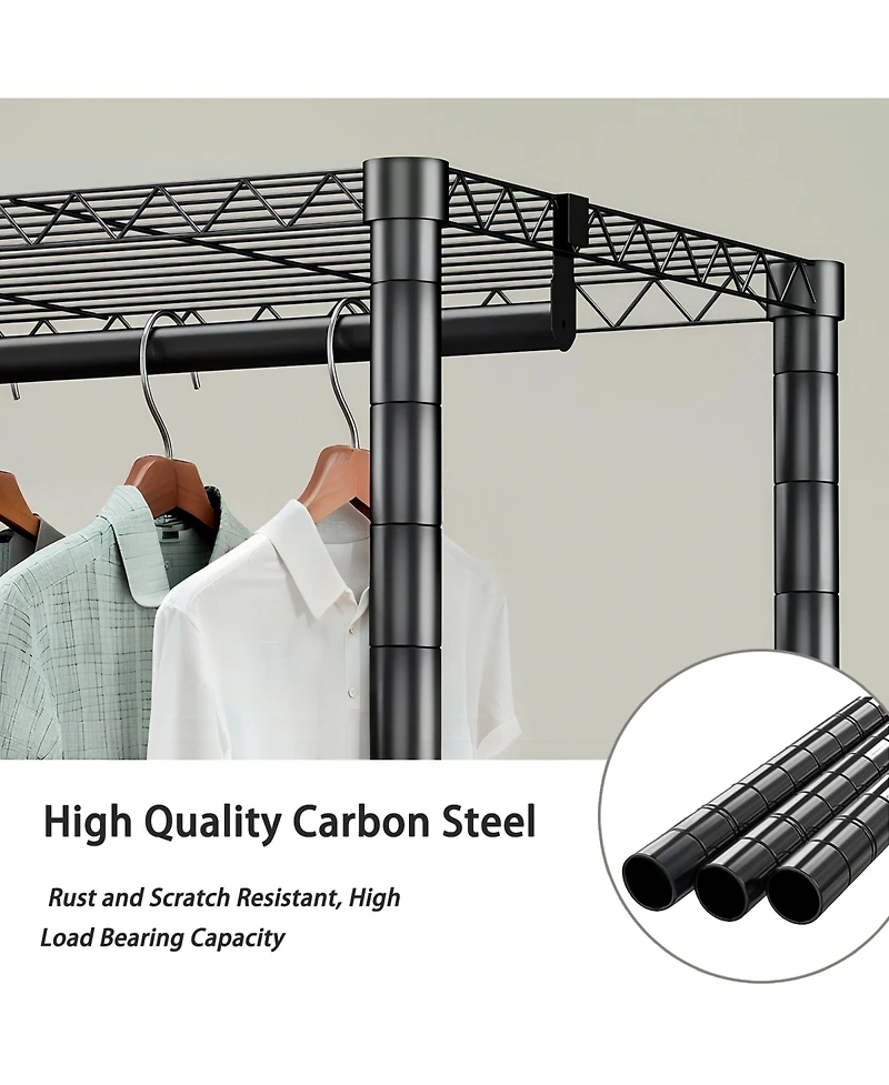 Rainsken Heavy Duty Garment Rack, Freestanding Closet Organizer, Adjustable Wire Shelving Clothes Rack, Wardrobe with 8 Wire Shelves, 5 Clothes Rails