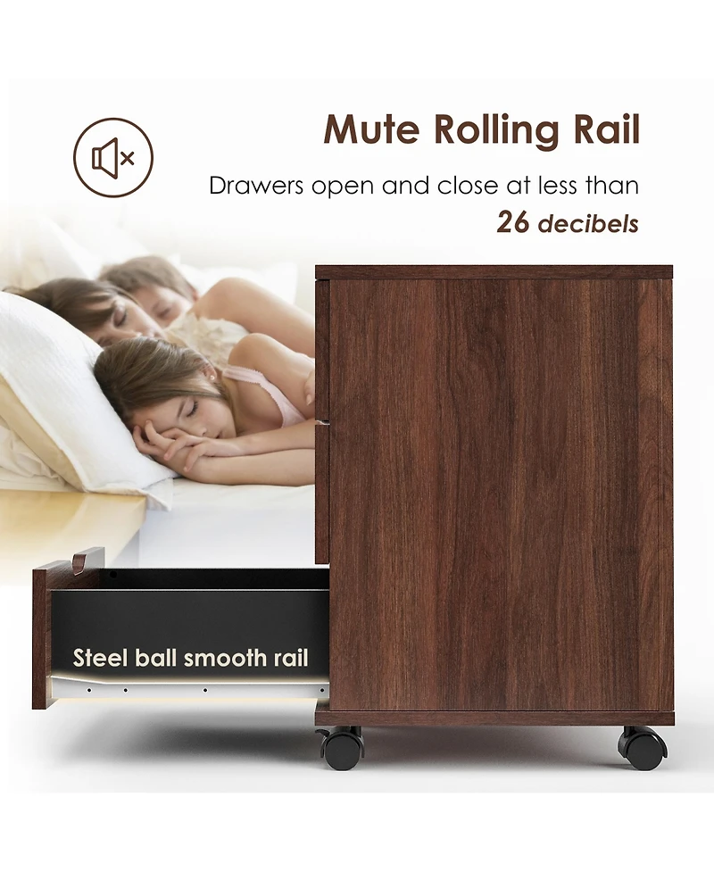 Rainsken 3-Drawer Vertical Filing Cabinet, Wood Mobile File Cabinet, Storage Cabinet with Wheels, Under Desk for Home Office