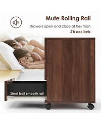 Rainsken 3-Drawer Vertical Filing Cabinet, Wood Mobile File Cabinet, Storage Cabinet with Wheels, Under Desk for Home Office