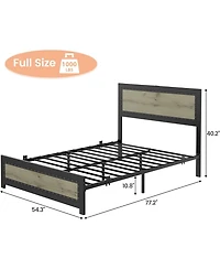 gaomon Size Bed Frame with Headboard, Industrial Platform Bed Frame with Charge Station, No Box Spring Needed