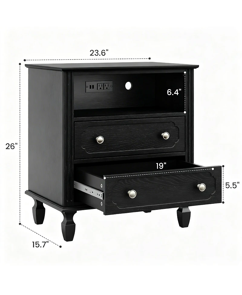 Yigii Wood Grain Nightstand with Charging Hub