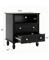 Yigii Wood Grain Nightstand with Charging Hub