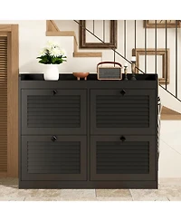 gaomon Black Large Rattan Narrow Shoe Cabinet