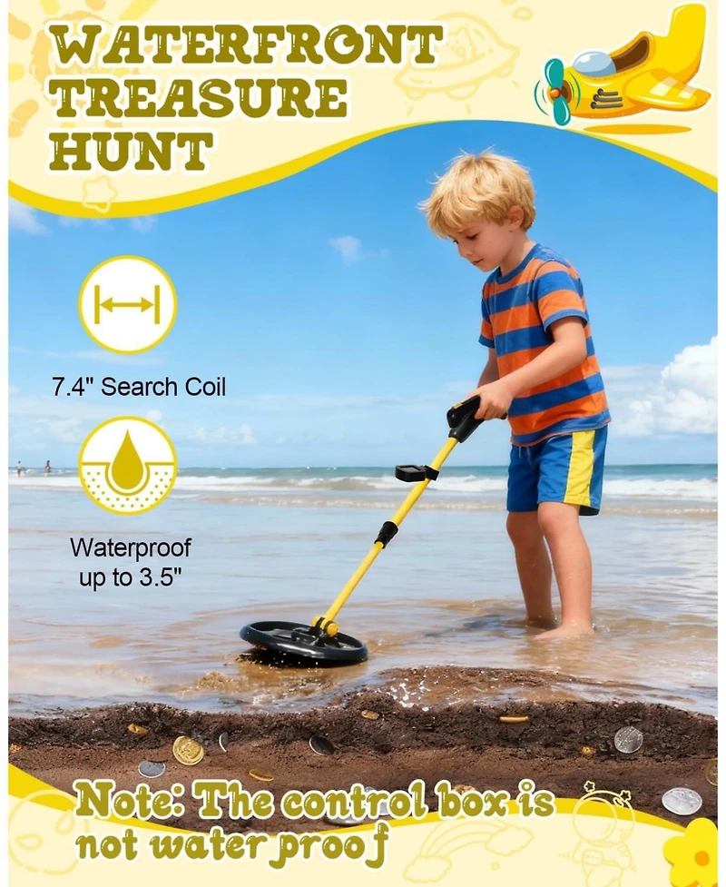 Joyaire Kids Metal Detector with 7.4 Inch Waterproof Coil & Lcd Display, 1.1lb Lightweight, 24-35 Inch Adjustable Foldable for Boys & Girls