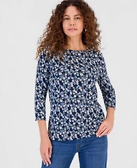 Style Co Womens Pima Delilah Ditsy Print Boatneck Top Macys Exclusive