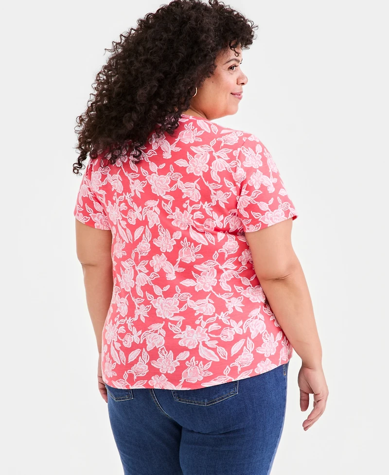 Style & Co Plus Printed Short-Sleeve Henley Top